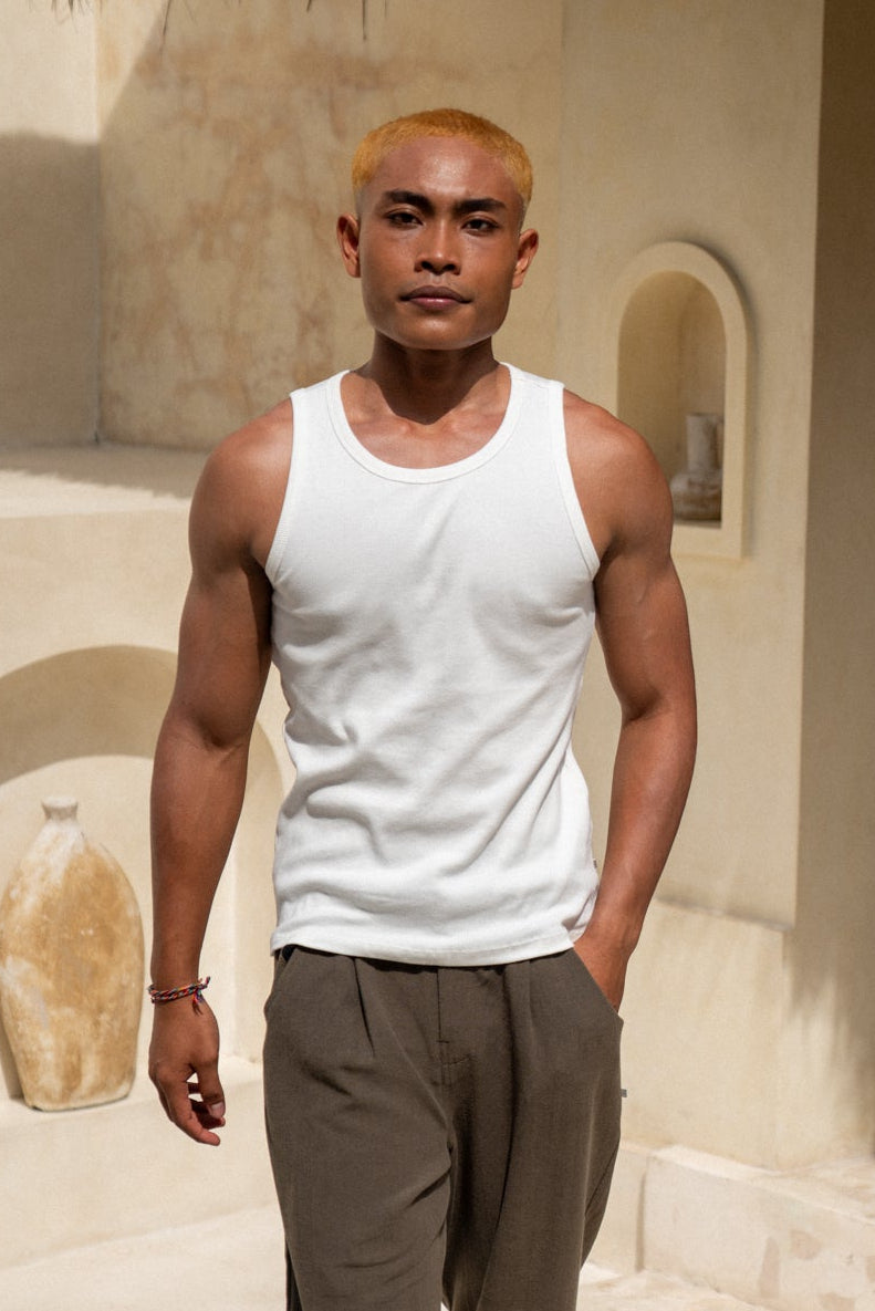 White | RIB TANK TOP MEN